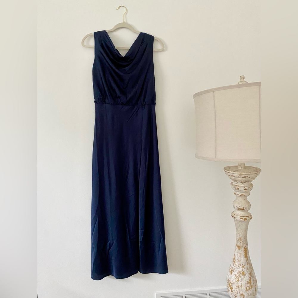 NWT! Navy blue satin maxi dress, Sz M.